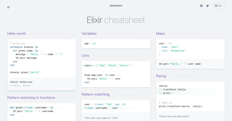 Elixir cheatsheet