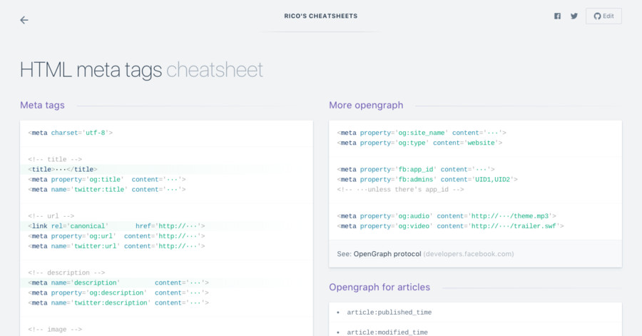 Html Meta s Cheatsheet